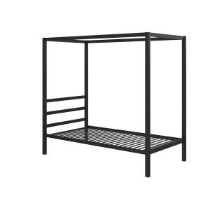 Modern Metal Canopy Platform Bed with Minimalist Headboard and Four Poster Design, Underbed Storage Space, No Box Spring Needed, Twin, Black