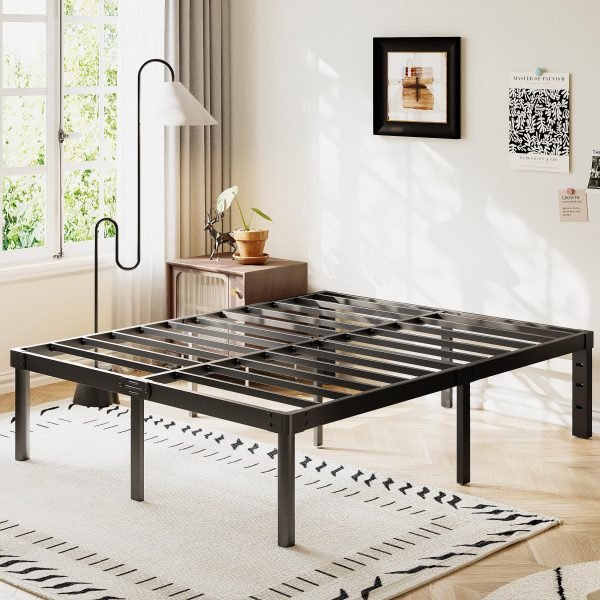 King Bed Frame 14 Inch Metal Bed Frame King Heavy Duty Platform No Box Spring Needed Easy Assembly Noise Free Black