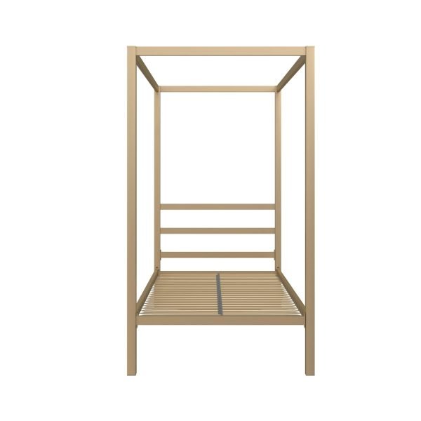 Modern Metal Canopy Platform Bed with Minimalist Headboard and Four Poster Design, Underbed Storage Space, No Box Spring Needed, Twin, Gold