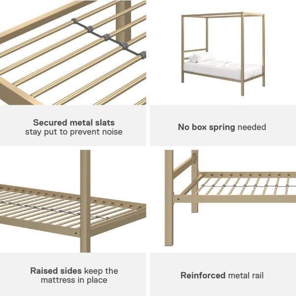 Metal Canopy Platform Bed Gold - Image 7