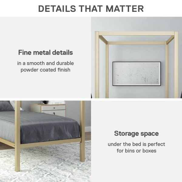 Metal Canopy Platform Bed Gold - Image 9