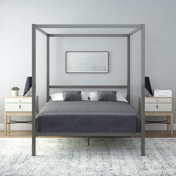 Metal Canopy Platform Bed Grey - Image 5
