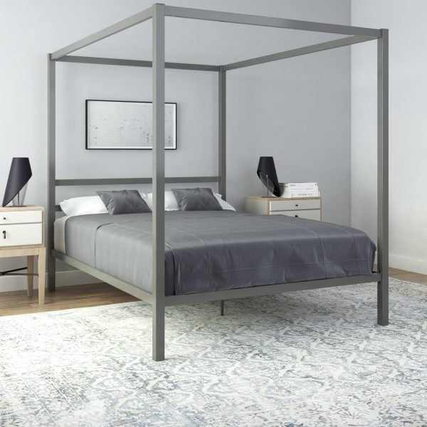 Metal Canopy Platform Bed Grey - Image 9
