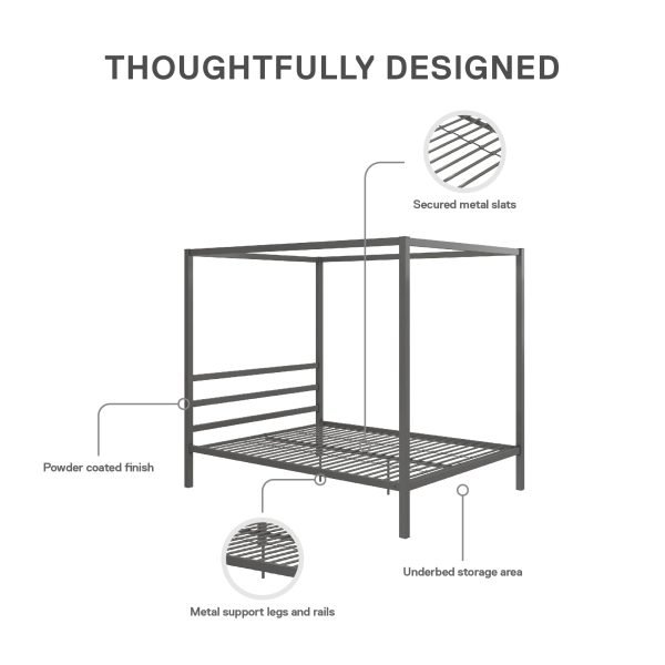 Metal Canopy Platform Bed Grey - Image 14