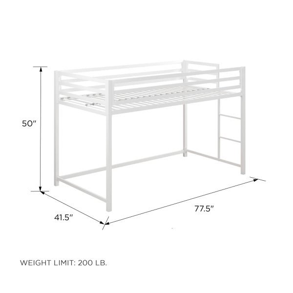 Metal Junior Twin Loft Bed, White - Image 3