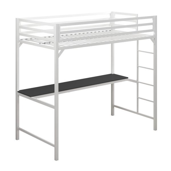 Metal Twin Loft Bed with Desk, White