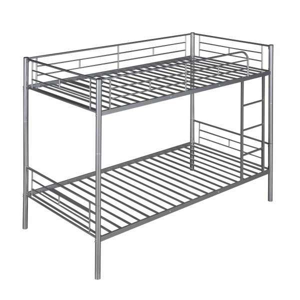 Twin Over Twin Metal Bunk Bed, Divided into Two Beds, No Box Spring Needed, Made of Heavy Duty Steel for Kids Teens Adults (Silver)
