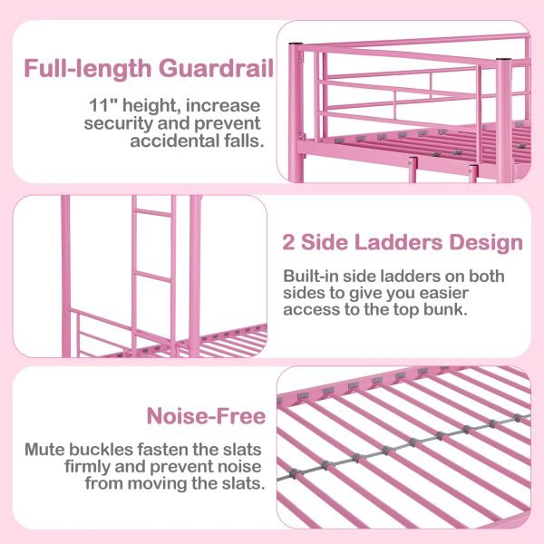 Metal Bunk Bed Twin Over Twin Pink - Image 5