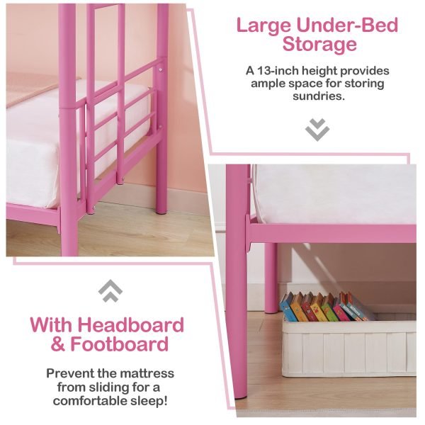 Metal Bunk Bed Twin Over Twin Pink - Image 6