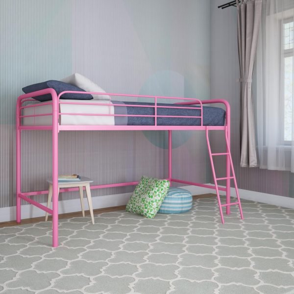 Junior Twin Metal Loft Bed Pink