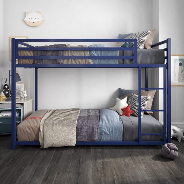 Twin Metal Bunk Bed, Kid's Bedroom, Space-Saving Design, Black