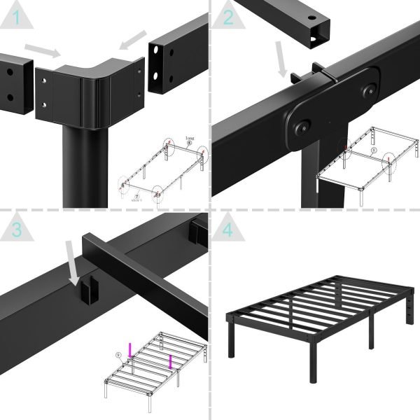 Full Size Bed Frame 14 Inch Metal Bed Frames - Image 2