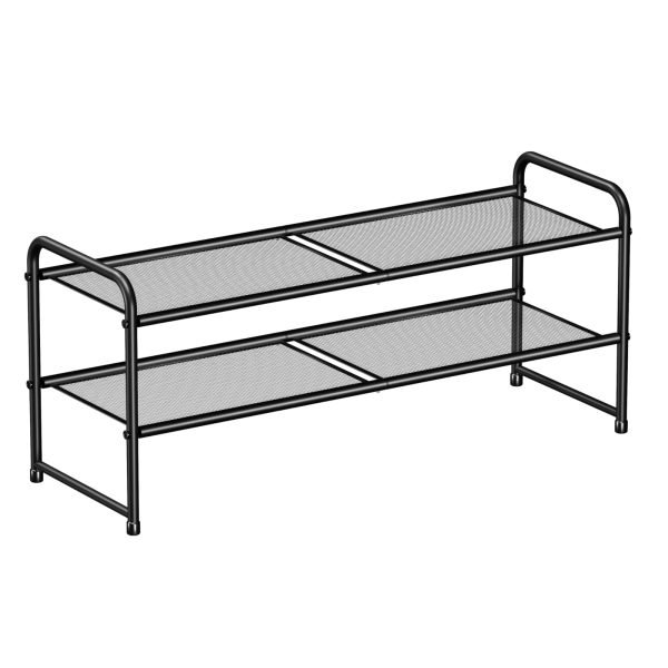 32'' Wide 2-Tier Metal Mesh Shoe Rack
