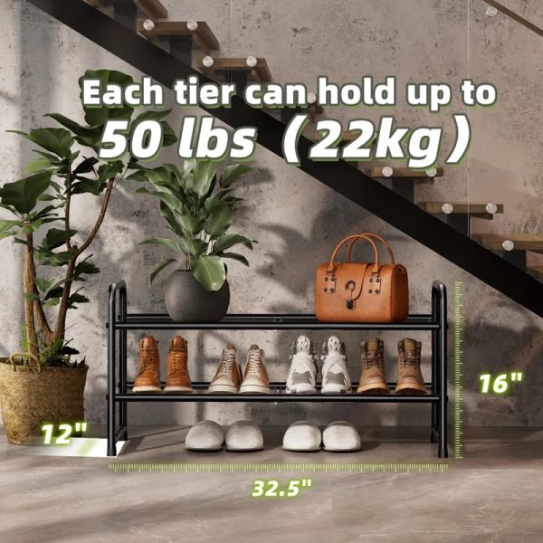 32'' Wide 2-Tier Metal Mesh Shoe Rack for Closet